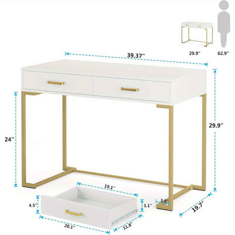 Small Computer Desk, Modern Simple 40 inch Home Office Desk Study Table Writing Desk, Makeup Vanity Desk with Drawers
