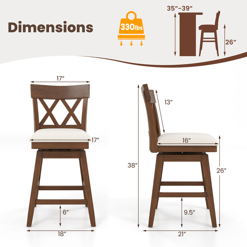 Bar Stool with Contoured Backrest and Swivel Padded Seat