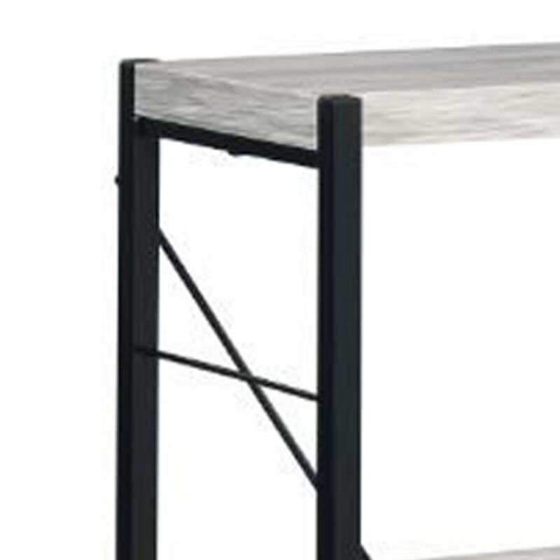 Industrial Bookshelf with 4 Shelves and Open Metal Frame, White and Black-Benzara