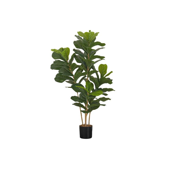Monarch Specialties I 9540 - Artificial Plant, 41" Tall, Fiddle Tree, Indoor, Faux, Fake, Floor, Greenery, Potted, Real Touch, Decorative, Green Leaves, Black Pot