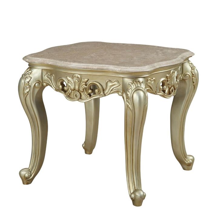 Acme Gorsedd Square Marble Top End Table in Golden Ivory