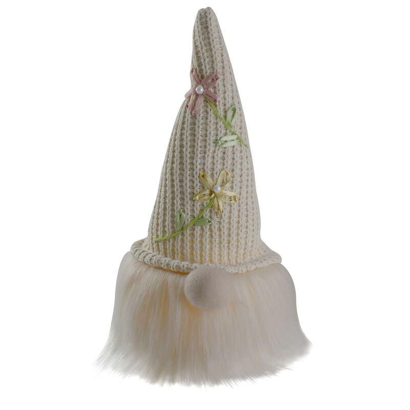 10" Lighted Cream Sitting Gnome Figure Head with a Knitted Hat