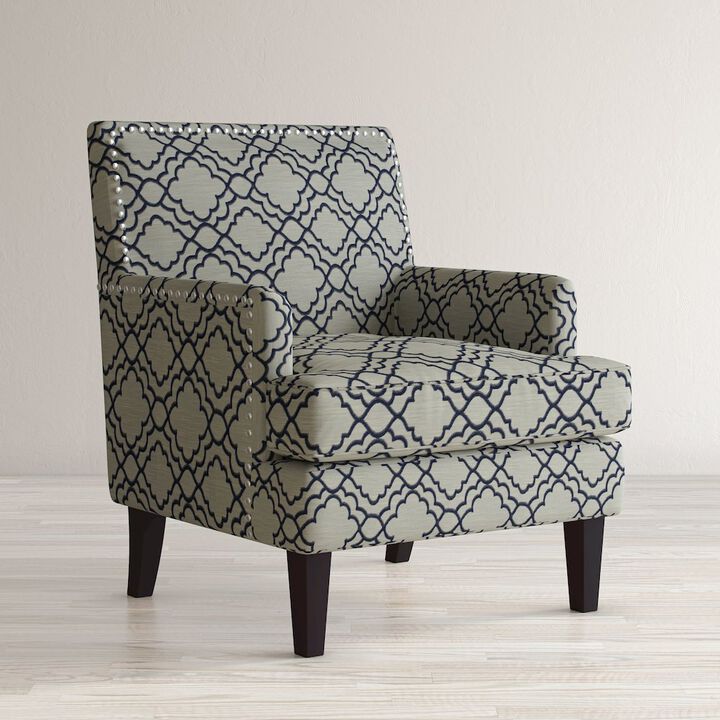Jofran Aubrey Contemporary Geometric Upholstered Accent Chair with Nailhead Trim