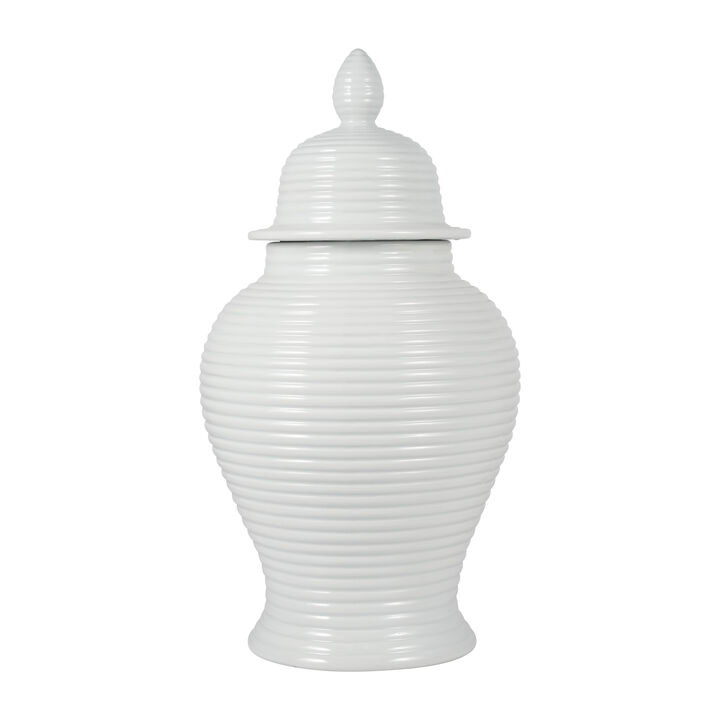 24" Wht Cer Ribbed Temple Jar