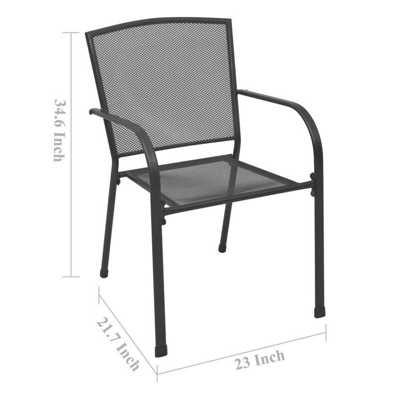 Outdoor Dining ArmSet of 4, Dark Gray Steel Frame, Mesh Design - Benzara