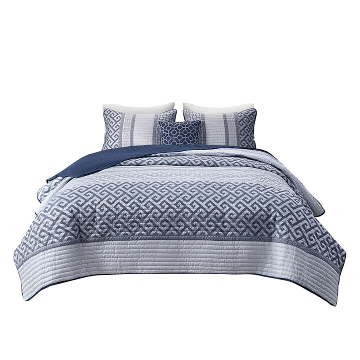 Gracie Mills Theodore 4-Piece Reversible Jacquard Quilt Set with Throw Pillow