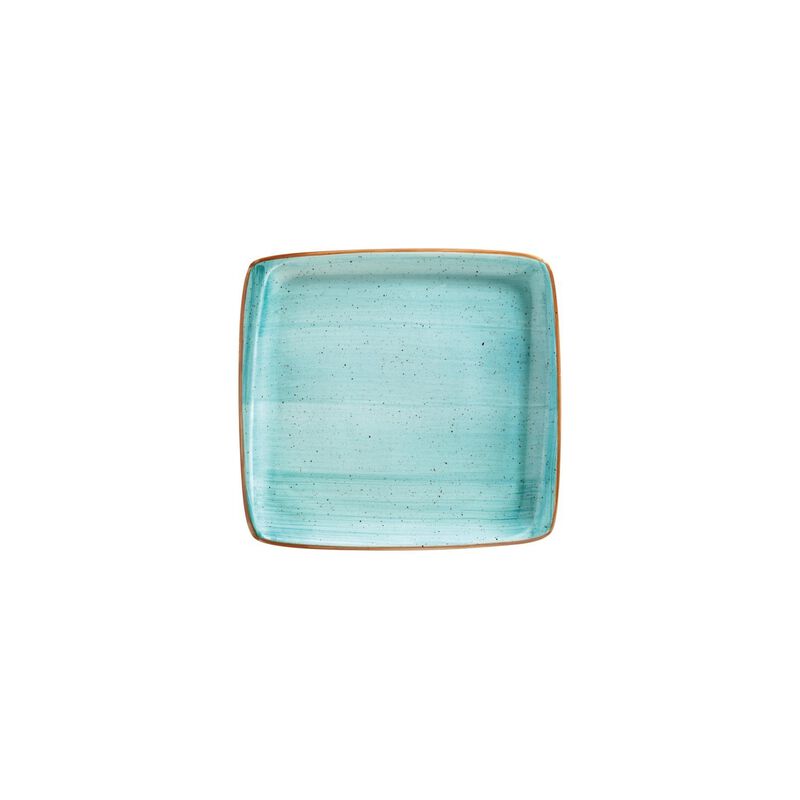 Aqua 8.5" x 8" Square Blue Porcelain Plate (Set of 2)