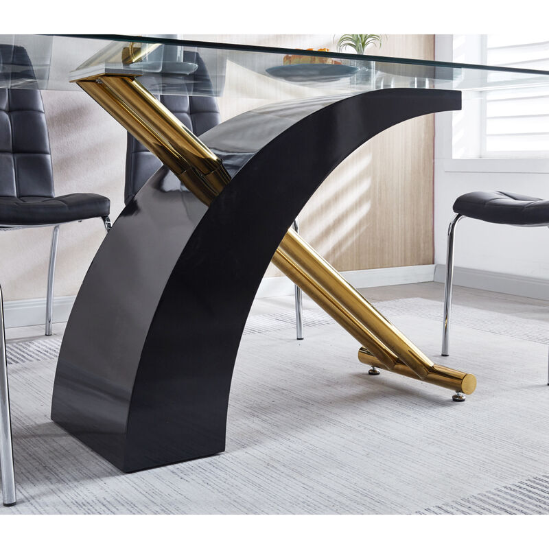 Rectangular Glass Top Dining Table, Modern Design Rectangular Room Table For Home (Black Or White)