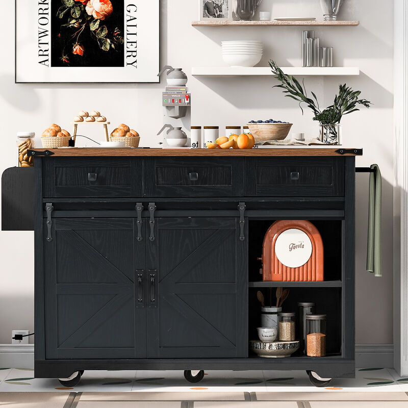 Merax Farmhouse Kitchen Island with Power Outlet