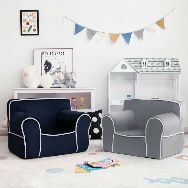 Upholstered Kids Sofa with Velvet Fabric and High-Quality Sponge