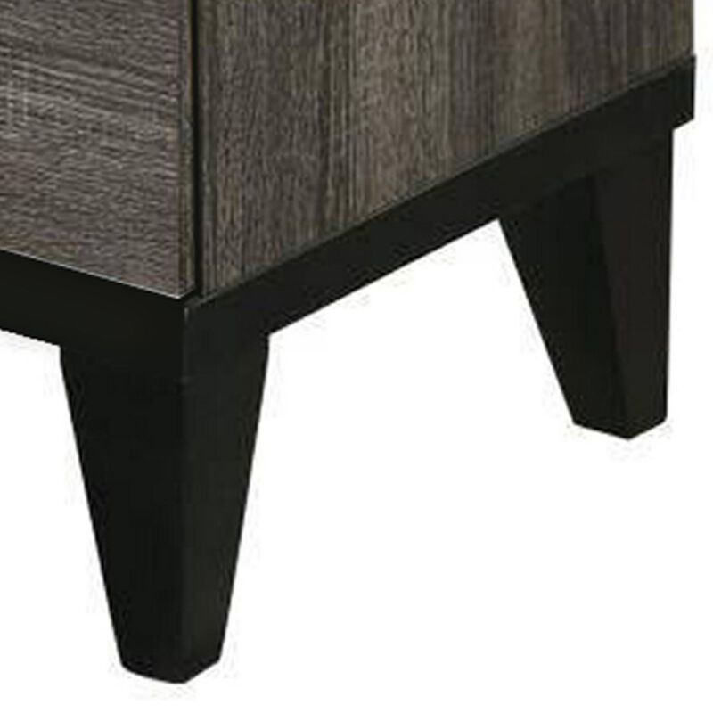 2 Drawer Wooden Nightstand with Grains and Angled Legs, Gray - Benzara