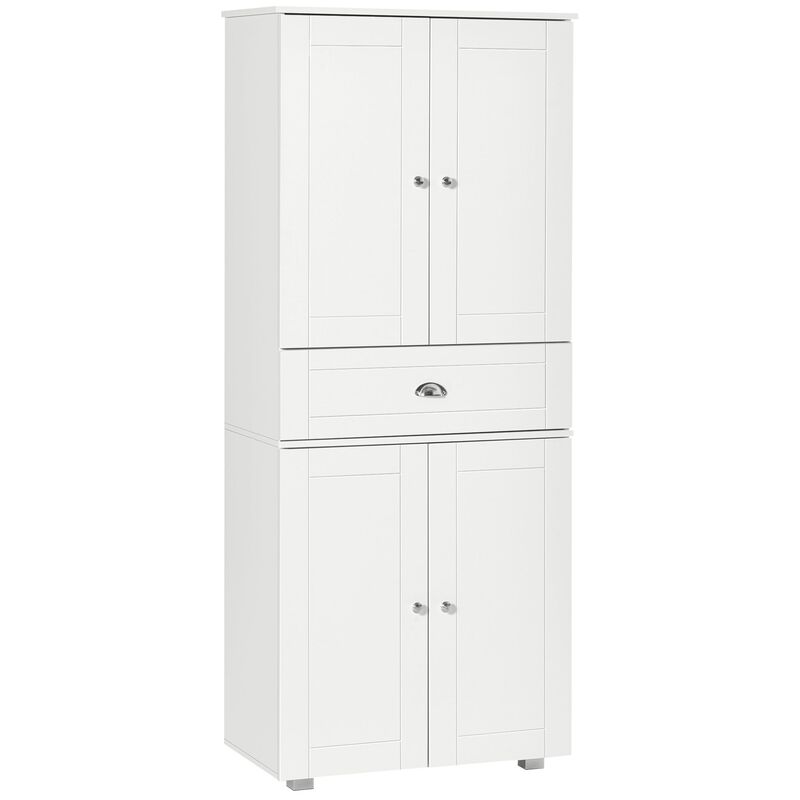 White Kitchen Tower: Tall Freestanding Pantry Cabinet with Double Doors