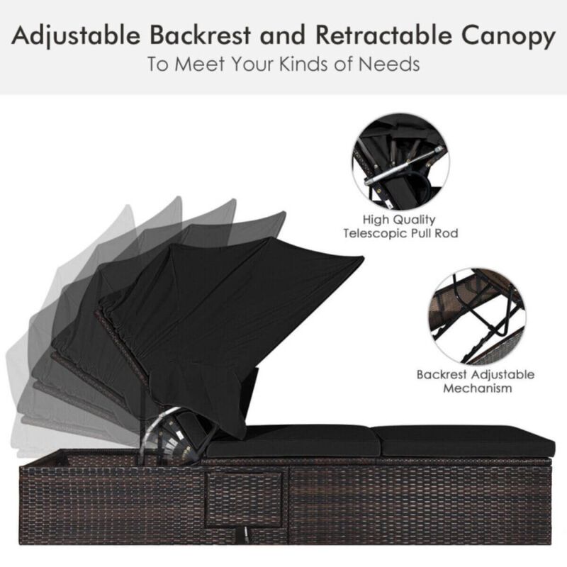 Hivvago Outdoor Adjustable Cushioned Chaise Lounge Chair with Folding Canopy