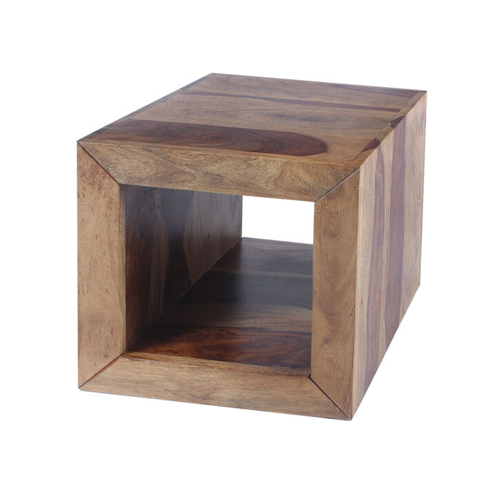 16 Inch Cube Shape Rosewood Side Table With Cutout Bottom, Brown - Benzara