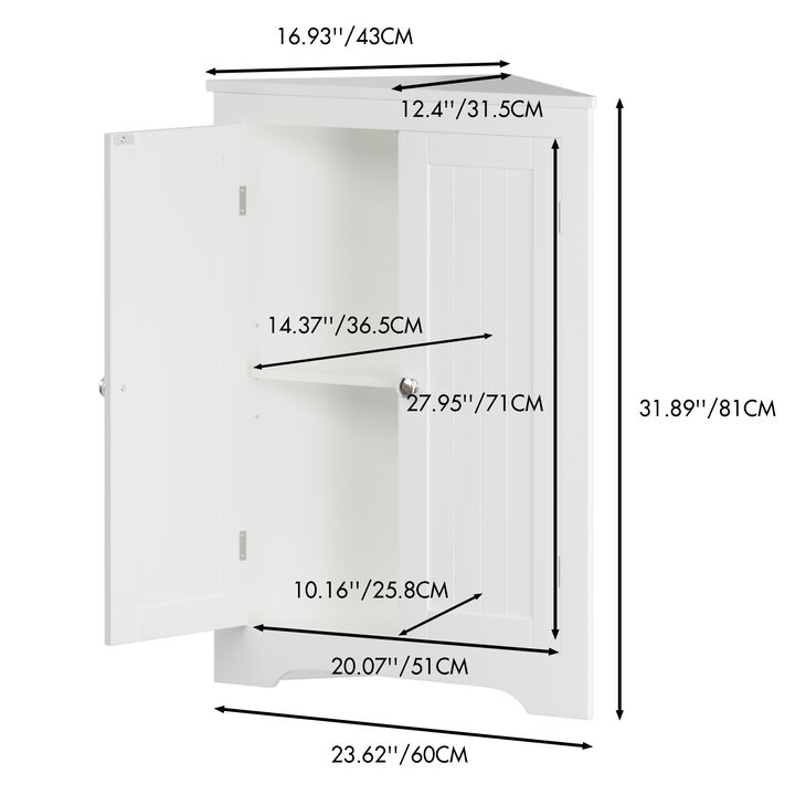 Freestanding Floor Corner Cabinet with 2 Doors and Adjustable Shelves