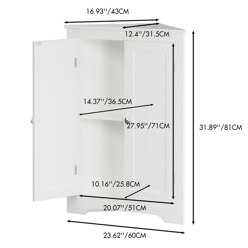 Freestanding Floor Corner Cabinet with 2 Doors and Adjustable Shelves