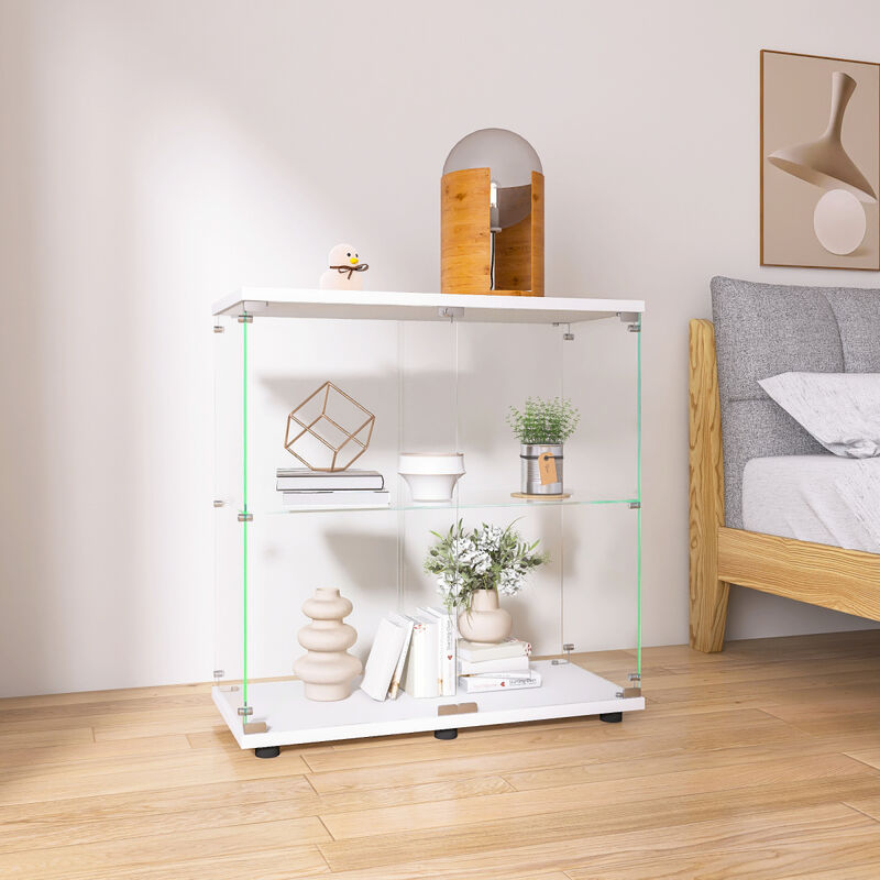 Glass Display Cabinet, 2 Shelves, Floor Standing, 33.35" X 31.69" X 14.37"