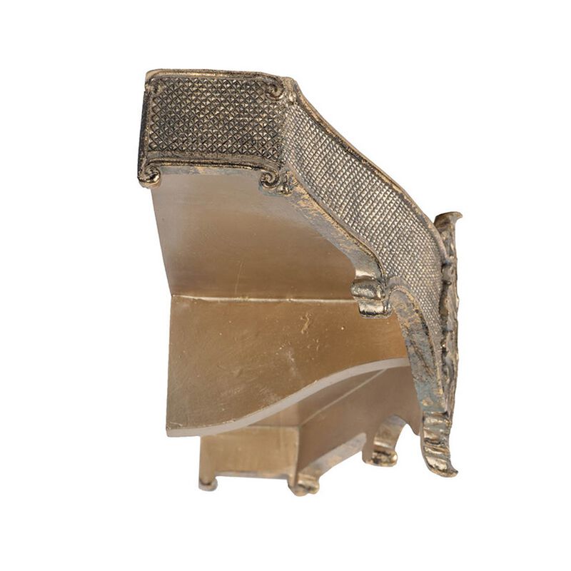 Riry 23 Inch Wall Plaque Shelf, Dotted Texture, Metal, Gold Resin Finish - Benzara