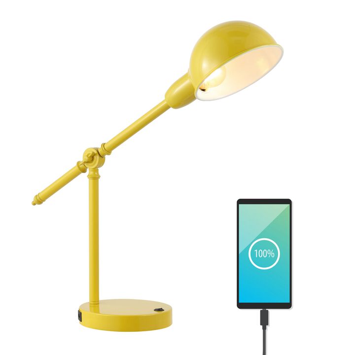 Curtis Vintage Industrial Iron Adjustable Dome Shade LED Task Lamp with USB Charging Port