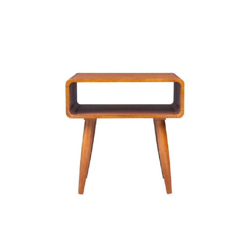 Rectangular Wooden End Table with Open Shelf and Splayed legs, Brown-Benzara