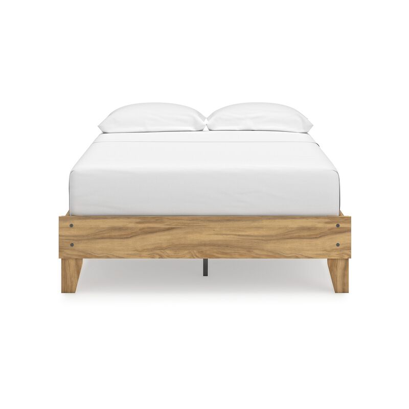 Maci Full Platform Bed, Natural Light Brown Wood, Low Profile Legs - Benzara