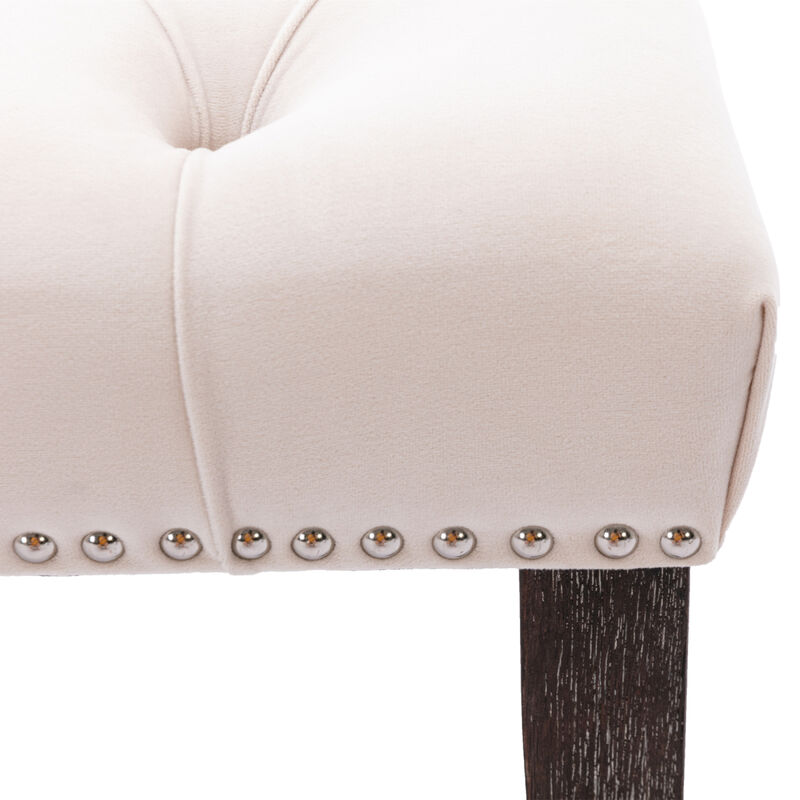 Beige Velvet Tufted Bench Ottoman