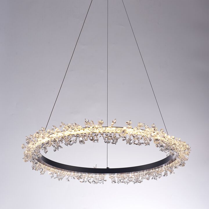 Pasargad Home Claire Steel & Glass Chandelier Light, Clear/Black