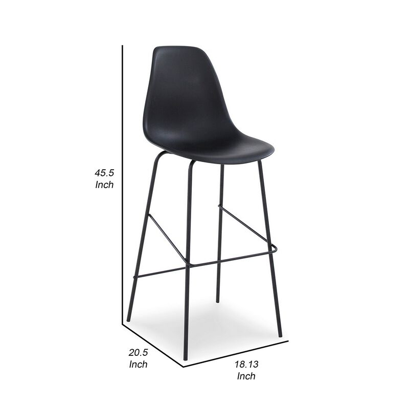 Mira 30 Inch Barstool, Set of 2, Curved Bucket Seat, Black Metal Frame-Benzara