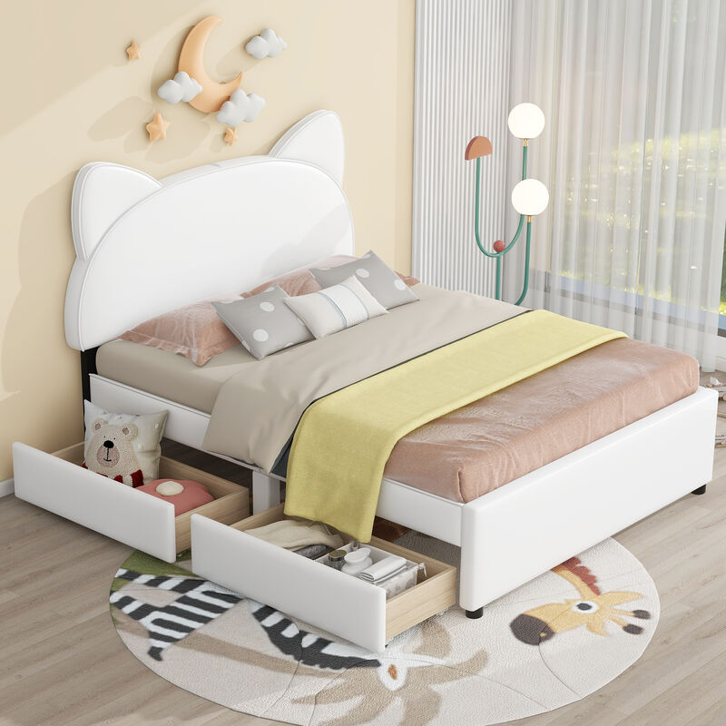 Merax PU Upholstered Platform Bed with 2 Drawers