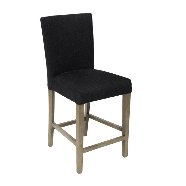 Zeus Counter Height Chair, Black Fabric Upholstery, Gray Oak Wood Legs - Benzara