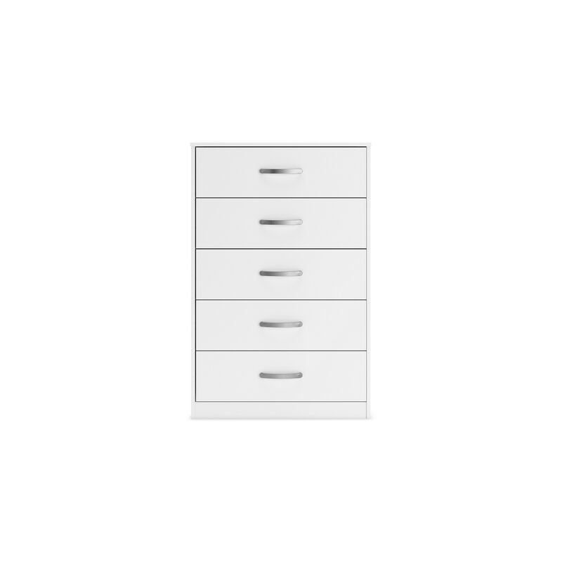 Eriss Tall Dresser Chest, 5 Drawers, White Wood, Silver Metal, 46 Inch - Benzara