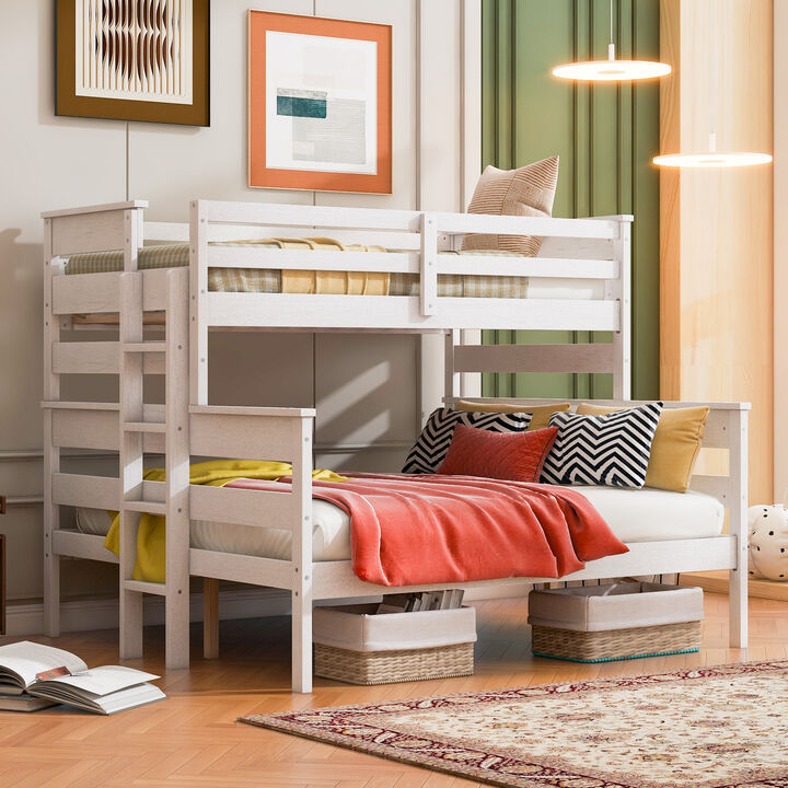 Wood Twin XL over Queen Bunk Bed with Ladder