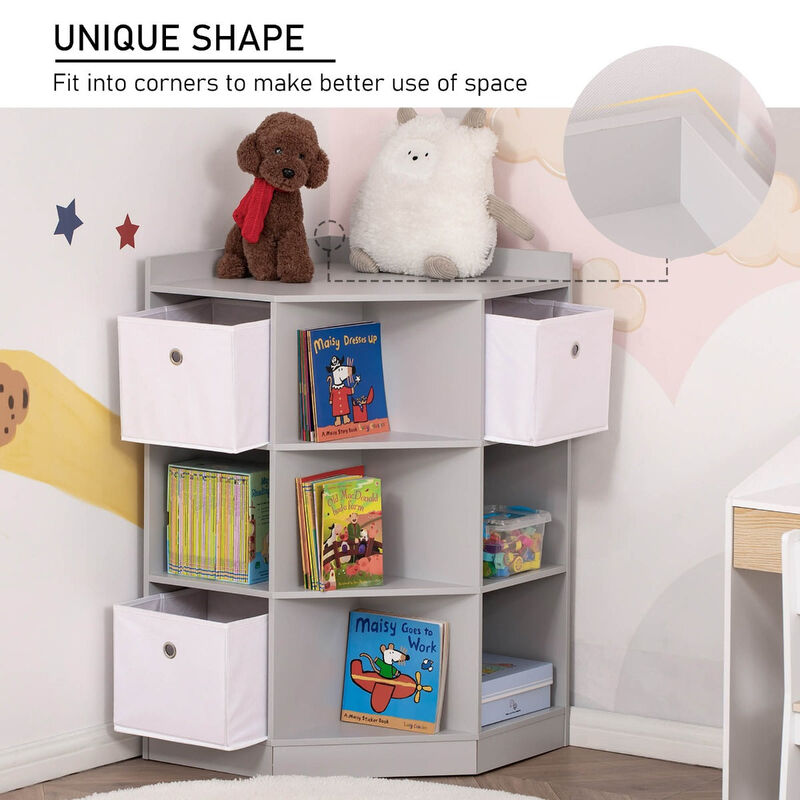Gray Kids' Dresser: Wooden Cabinet with Drawer and Bookshelf