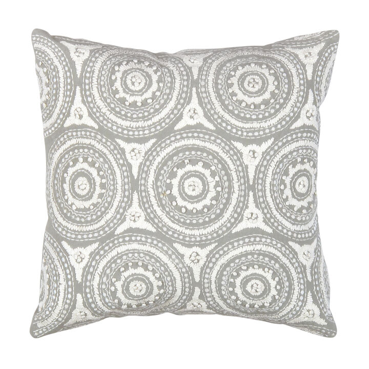 Pasargad Home Naples Embroidered Pillow, Grey/Ivory