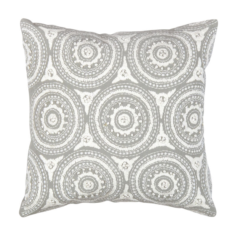 Pasargad Home Naples Embroidered Pillow, Grey/Ivory