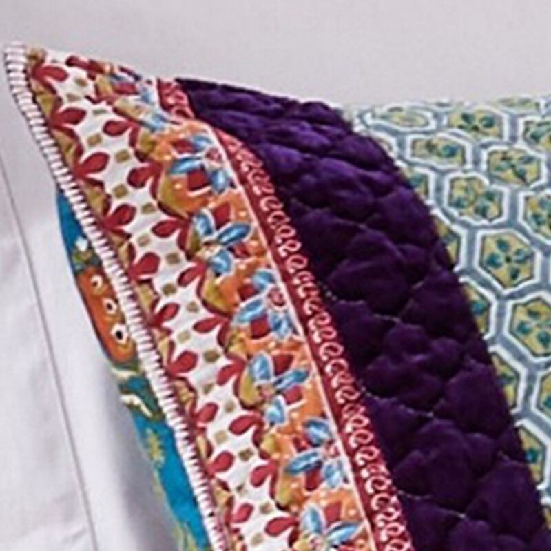 36 Inch Quilted King Pillow Sham, Cotton Fill, Medallion Print, Multicolor - Benzara