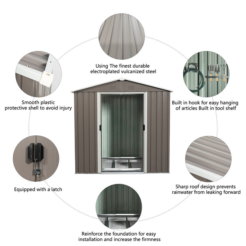 6FT X 5FT Outdoor Metal Storage Shed Gray