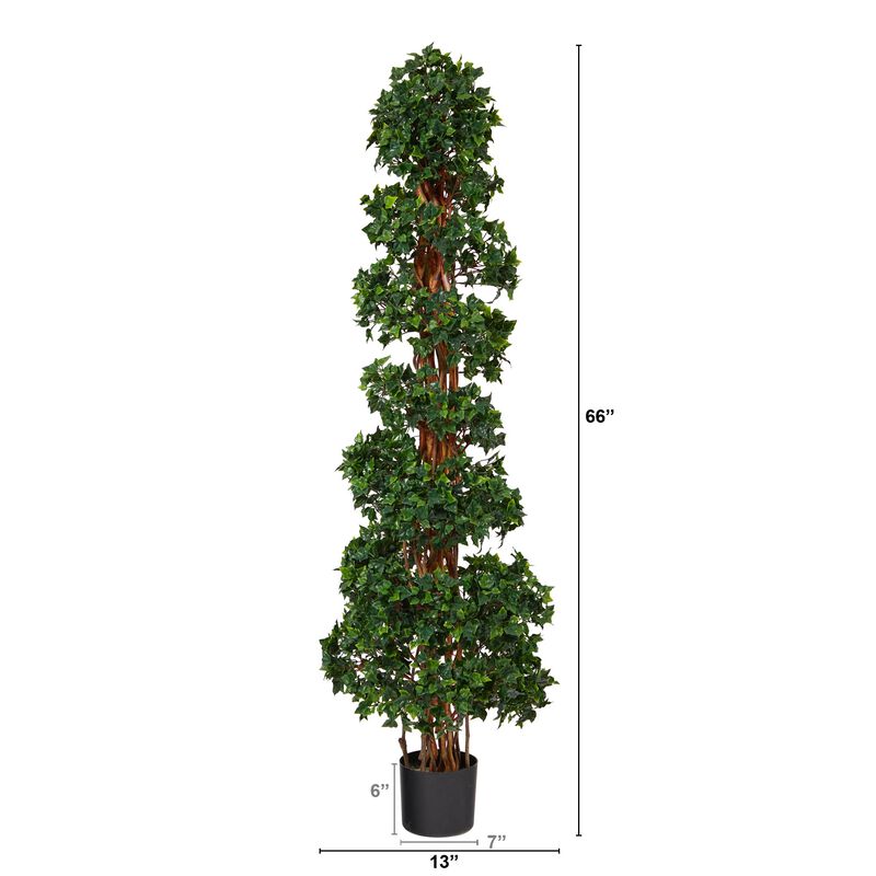 Hivvago 5.5 Feet English Ivy Topiary Spiral Artificial Tree UV Resistant (Indoor/Outdoor)