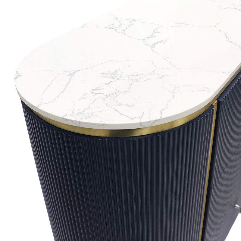 Pasargad Home White Marble Top Theodore Sideboard, Navy