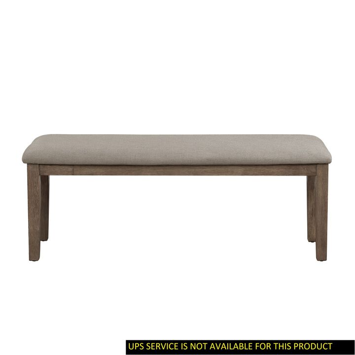Fabric Upholstered Seat 1 Piece Bench Wire Brushed Brown Finish Wooden Frame Dining Room Furniture
