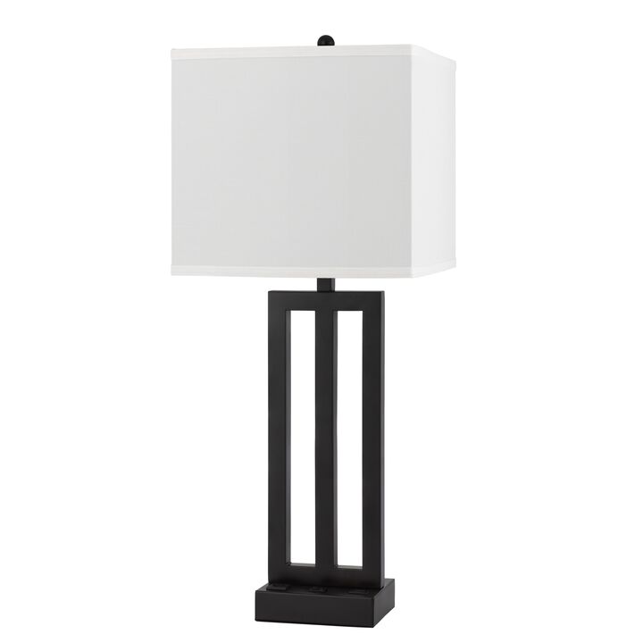 Haney Table Lamp, 1 Outlet, USB Port, Bronze Slim Keyhole Base 30 Inch - Benzara