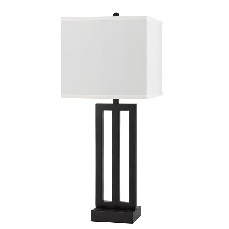 Haney Table Lamp, 1 Outlet, USB Port, Bronze Slim Keyhole Base 30 Inch - Benzara