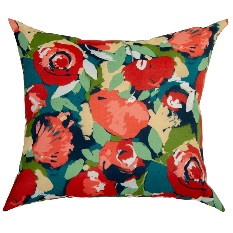 22"x22" Indoor/Outdoor Pillow, Botanical Red and Blue