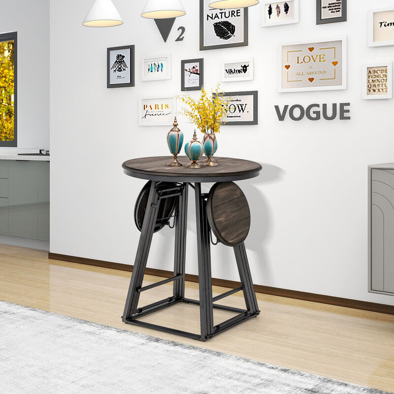 3 Pieces Dining Table Set with 2 Foldable Stools for Small Space-Grey