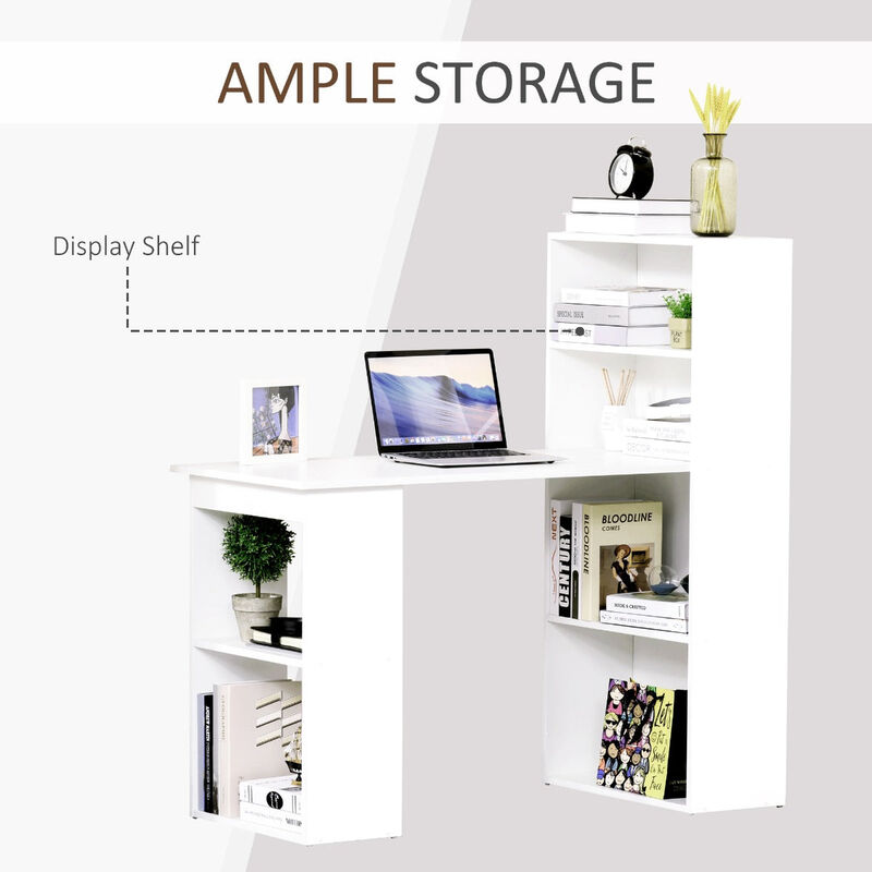 White Multitasking Desk: Modern Computer Workstation with 6-Tier Shelves