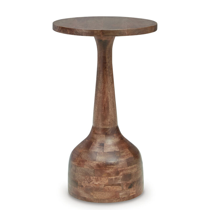 Accent Table, Solid Wood Turned Design, 14 Inch, Medium Brown Finish - Benzara