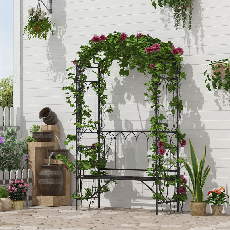 45� Steel Metal Outdoor Garden Arbor Archway with Bench Seating Black