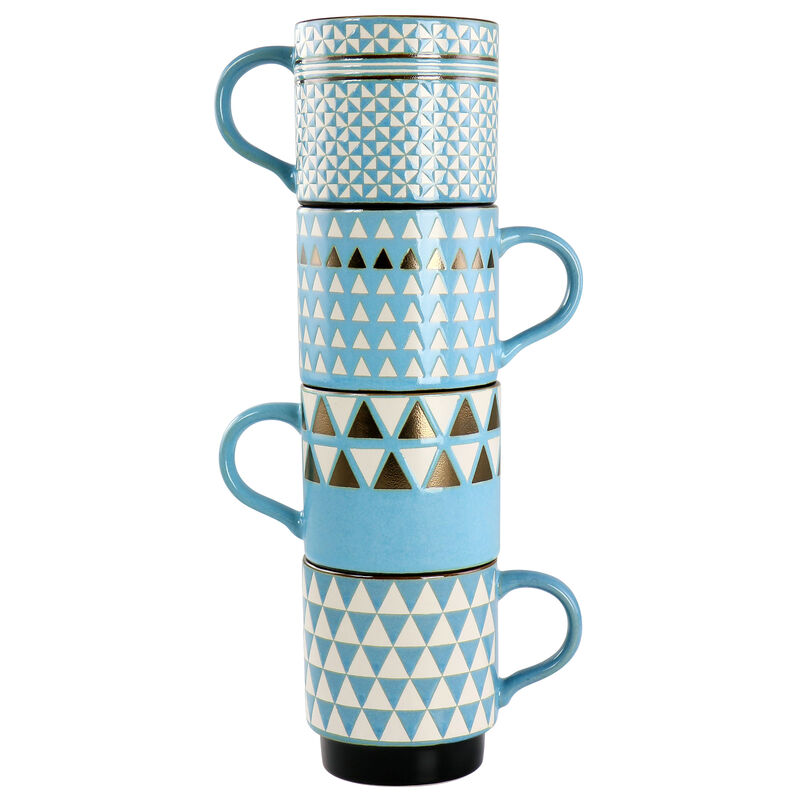 Mr. Coffee Prime Valley 4 Piece 15 Ounce Stackable Coffee Mug Set in Assorted Designs