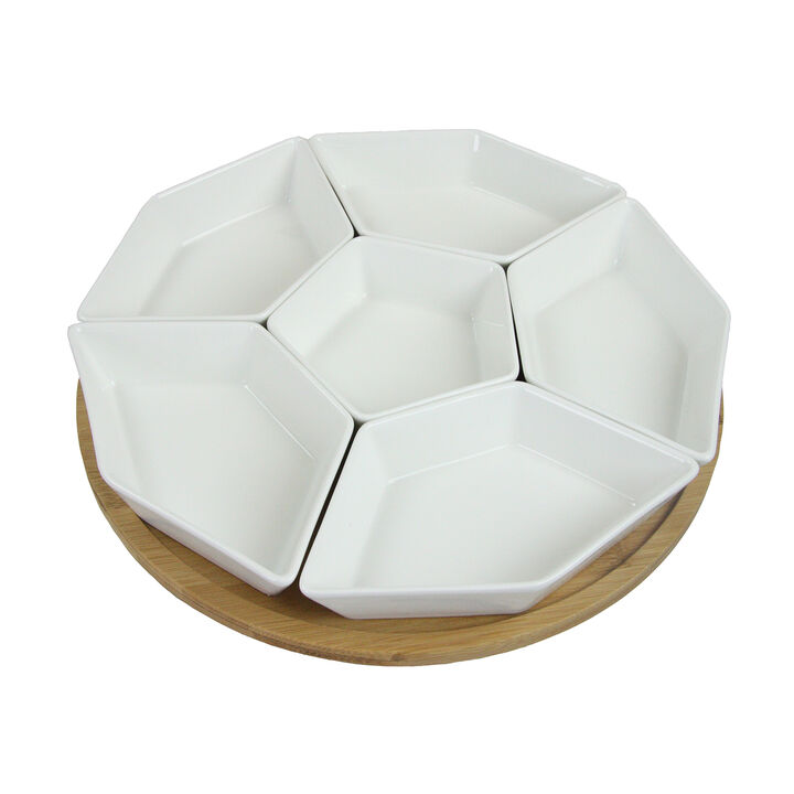 Elama Signature 12 Inch 7-Piece Condiment Server Set with a Bamboo Lazy Suzan Serving Tray