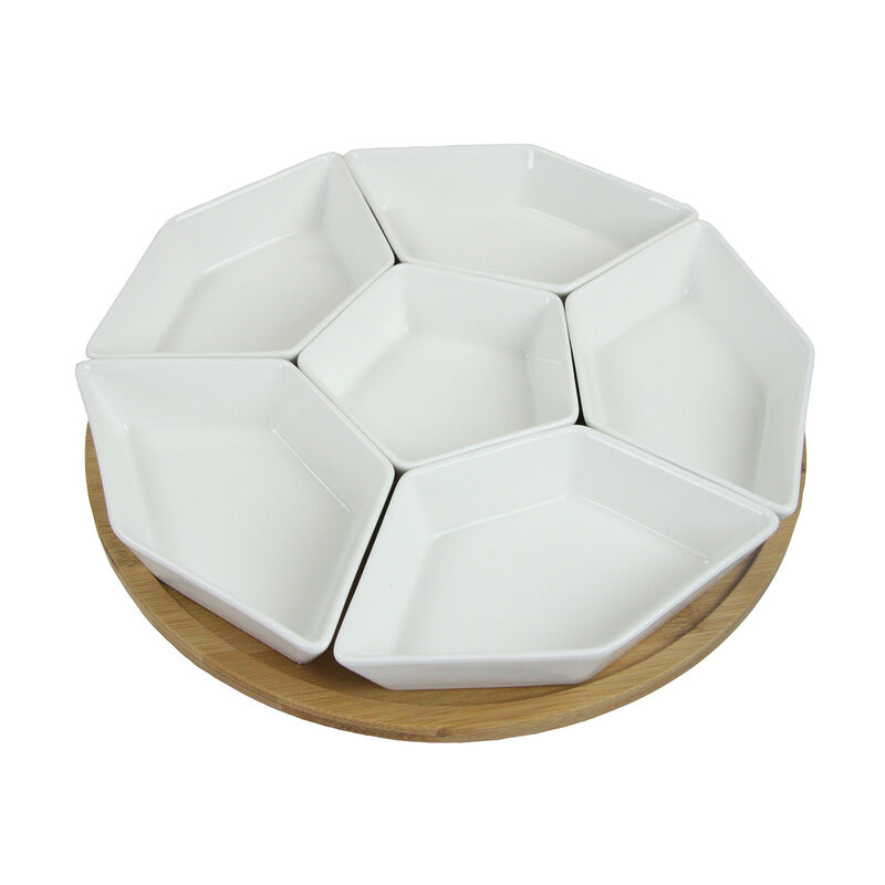 Elama Signature 12 Inch 7-Piece Condiment Server Set with a Bamboo Lazy Suzan Serving Tray
